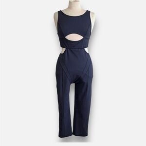 NWT For Love & Lemons Chloe Midnight Blue Ribbed One Piece Workout Jumpsuit XS